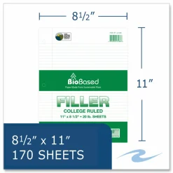 Roaring Spring Filler Paper, 3-Hole, 8.5 x 11, College Rule, 170 Sheets/Pack, 12 Packs/Carton