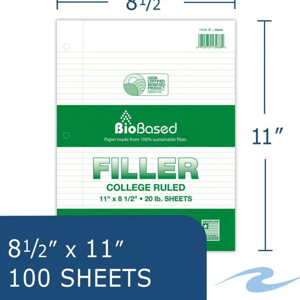 Roaring Spring Filler Paper, 3-Hole, 8.5 x 11, College Rule, 100 Sheets/Pack, 24 Packs/Carton
