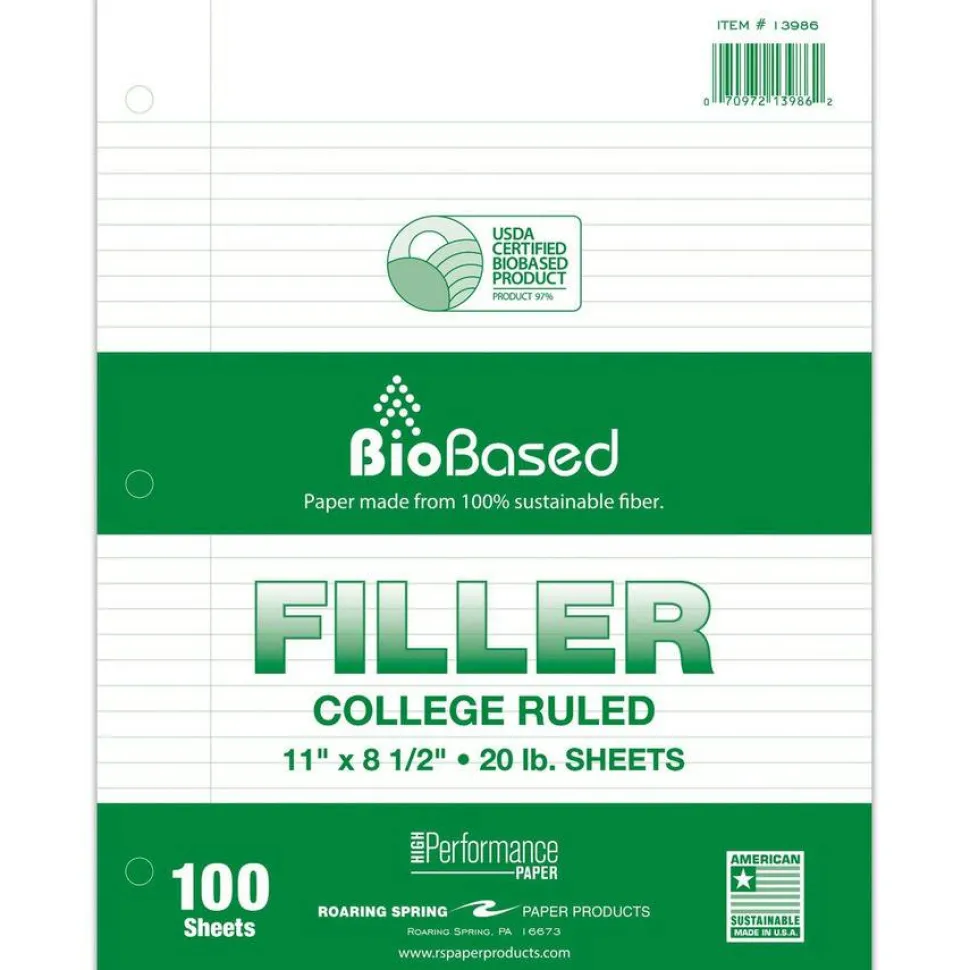 Roaring Spring Filler Paper, 3-Hole, 8.5 x 11, College Rule, 100 Sheets/Pack, 24 Packs/Carton