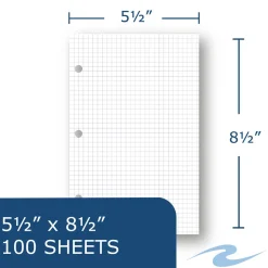 Roaring Spring Graph Filler Paper, 3-Hole, Quadrille: 5 sq in, (100) 8.5 x 5.5 Sheets, 48/Carton