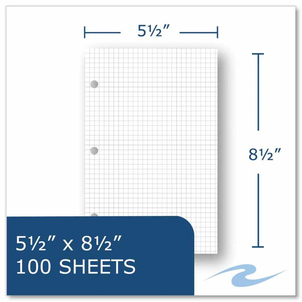 Roaring Spring Graph Filler Paper, 3-Hole, Quadrille: 5 sq in, (100) 8.5 x 5.5 Sheets, 48/Carton