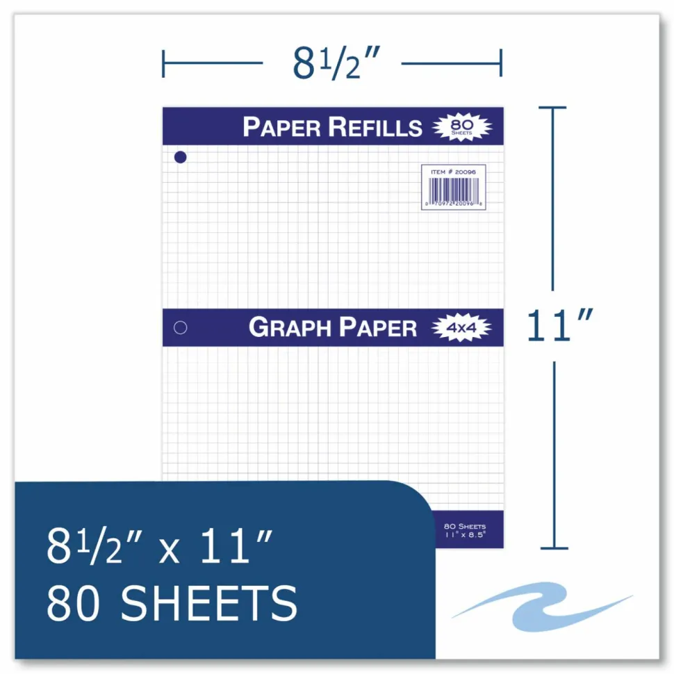 Roaring Spring Graph Filler Paper, 3-Hole, 8.5 x 11, Quadrille: 4 sq/in, 80 Sheets/Pack, 24 Packs/Carton