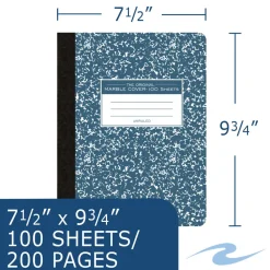 Roaring Spring Hardcover Marble Composition Book, Unruled, Blue Marble Cover, (100) 9.75 x 7.5 Sheets, 24/Carton