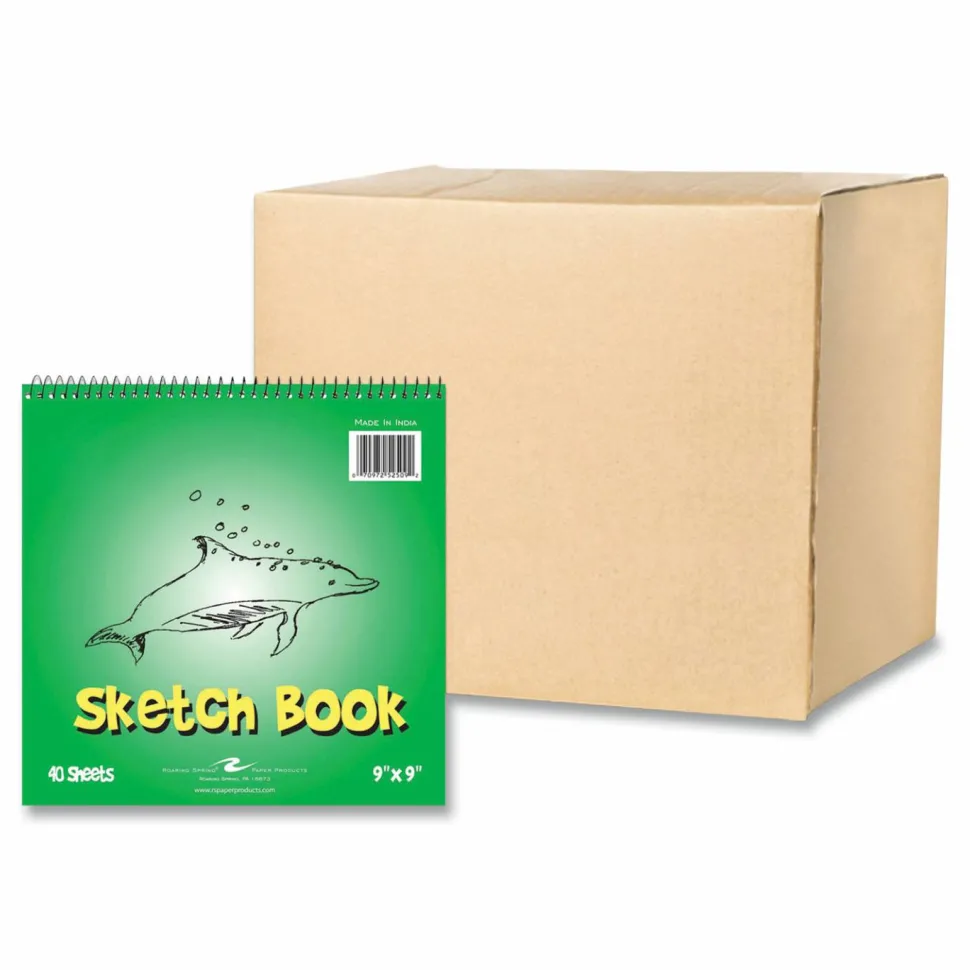 Roaring Spring Kids Sketch Notepad, Green Cover, Unruled, (40) White 9 x 9 Sheets, 12/Carton