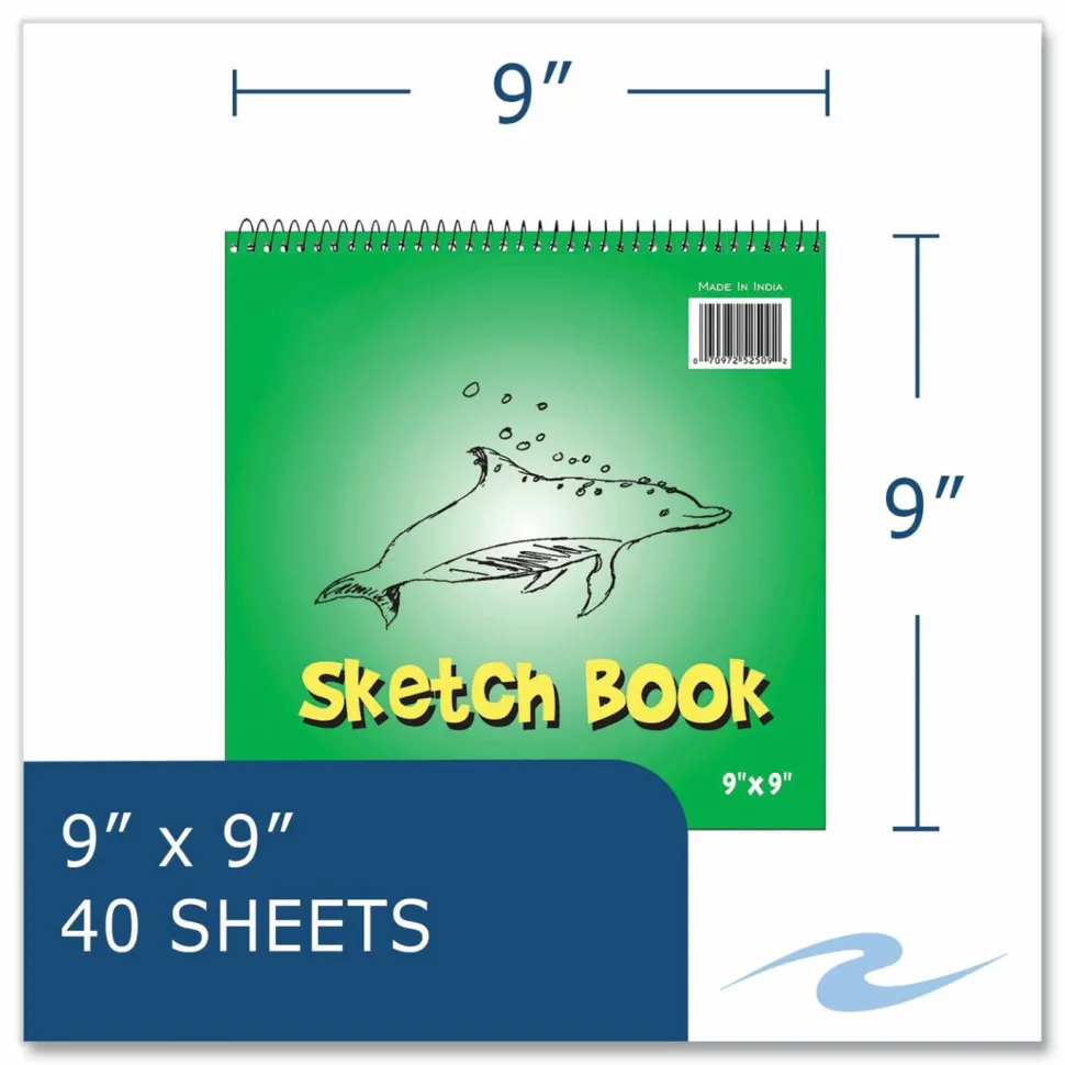 Roaring Spring Kids Sketch Notepad, Green Cover, Unruled, (40) White 9 x 9 Sheets, 12/Carton