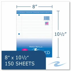 Roaring Spring Loose Leaf Paper, 8 x 10.5, 3-Hole Punched, Wide Rule, White, 150 Sheets/Pack, 24 Packs/Carton