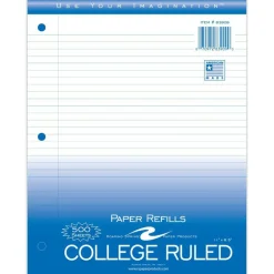 Roaring Spring Loose Leaf Paper, 8.5 x 11, 3-Hole Punched, College Rule, White, 500 Sheets/Pack, 5 Packs/Carton