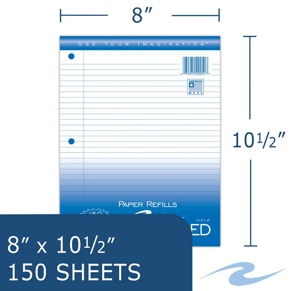 Roaring Spring Loose Leaf Paper, 8 x 10.5, 3-Hole Punched, College Rule, White, 150 Sheets/Pack, 24 Packs/Carton
