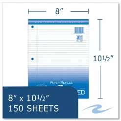 Roaring Spring Loose Leaf Paper, 8 x 10.5, 3-Hole Punched, College Rule, White, 150 Sheets/Pack, 24 Packs/Carton