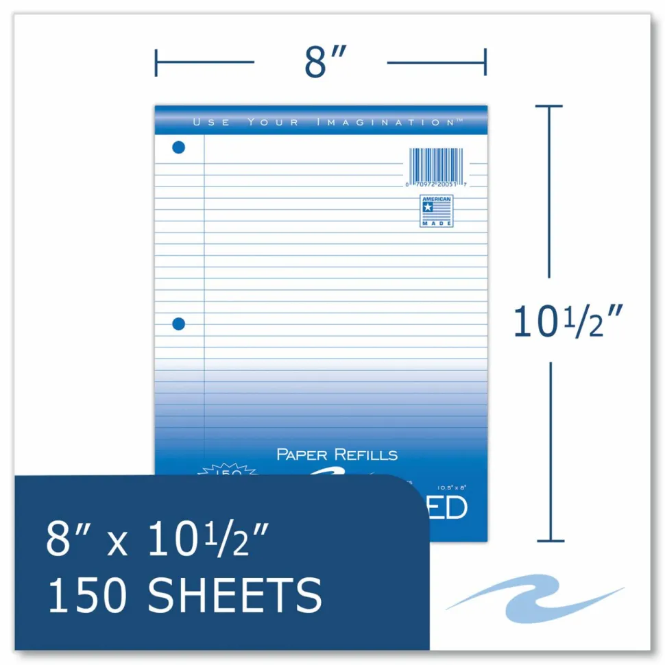 Roaring Spring Loose Leaf Paper, 8 x 10.5, 3-Hole Punched, College Rule, White, 150 Sheets/Pack, 24 Packs/Carton
