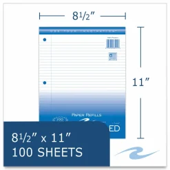 Roaring Spring Loose Leaf Paper, 8.5 x 11, 3-Hole Punched, College Rule, White, 100 Sheets/Pack, 48 Packs/Carton