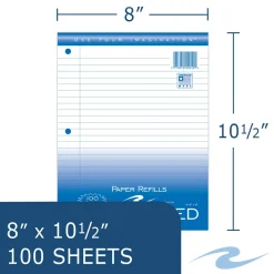 Roaring Spring Loose Leaf Paper, 8 x 10.5, 3-Hole Punched, Wide Rule, White, 100 Sheets/Pack, 48 Packs/Carton