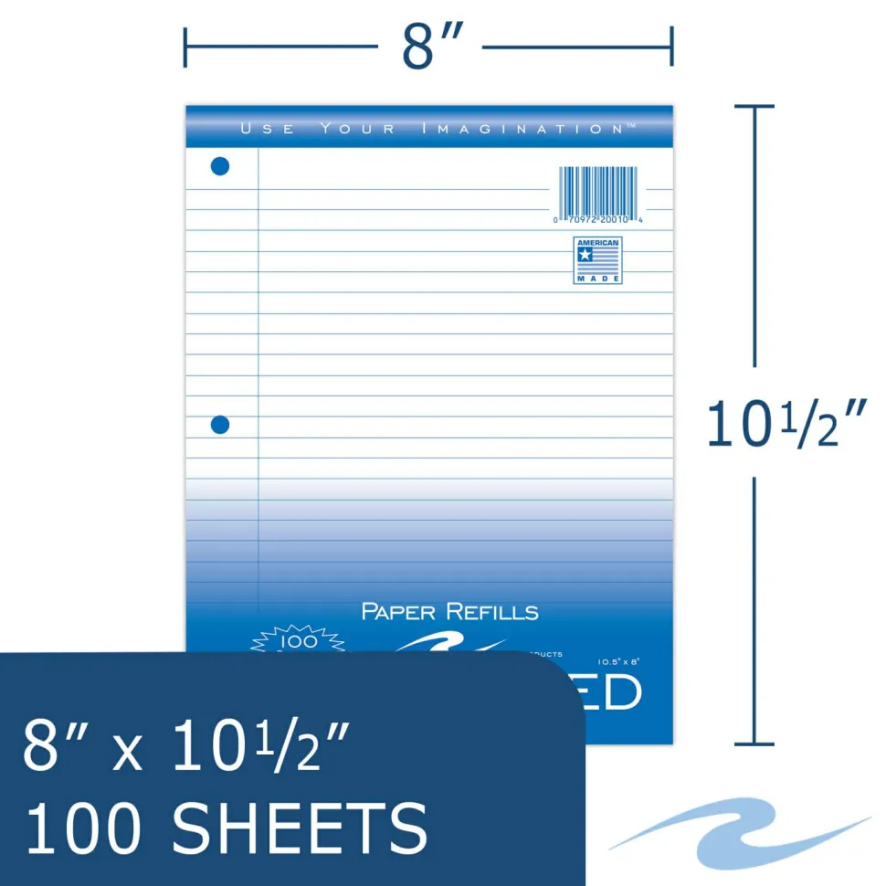 Roaring Spring Loose Leaf Paper, 8 x 10.5, 3-Hole Punched, Wide Rule, White, 100 Sheets/Pack, 48 Packs/Carton
