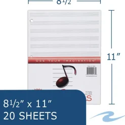 Roaring Spring Music Filler Paper, 3-Hole Punched, 8.5 x 11, Music Transcription Format, 20 Sheets/Pack, 24 Packs/Carton