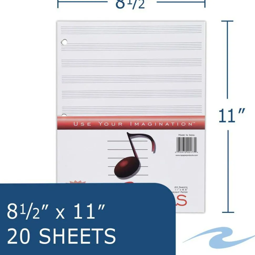 Roaring Spring Music Filler Paper, 3-Hole Punched, 8.5 x 11, Music Transcription Format, 20 Sheets/Pack, 24 Packs/Carton