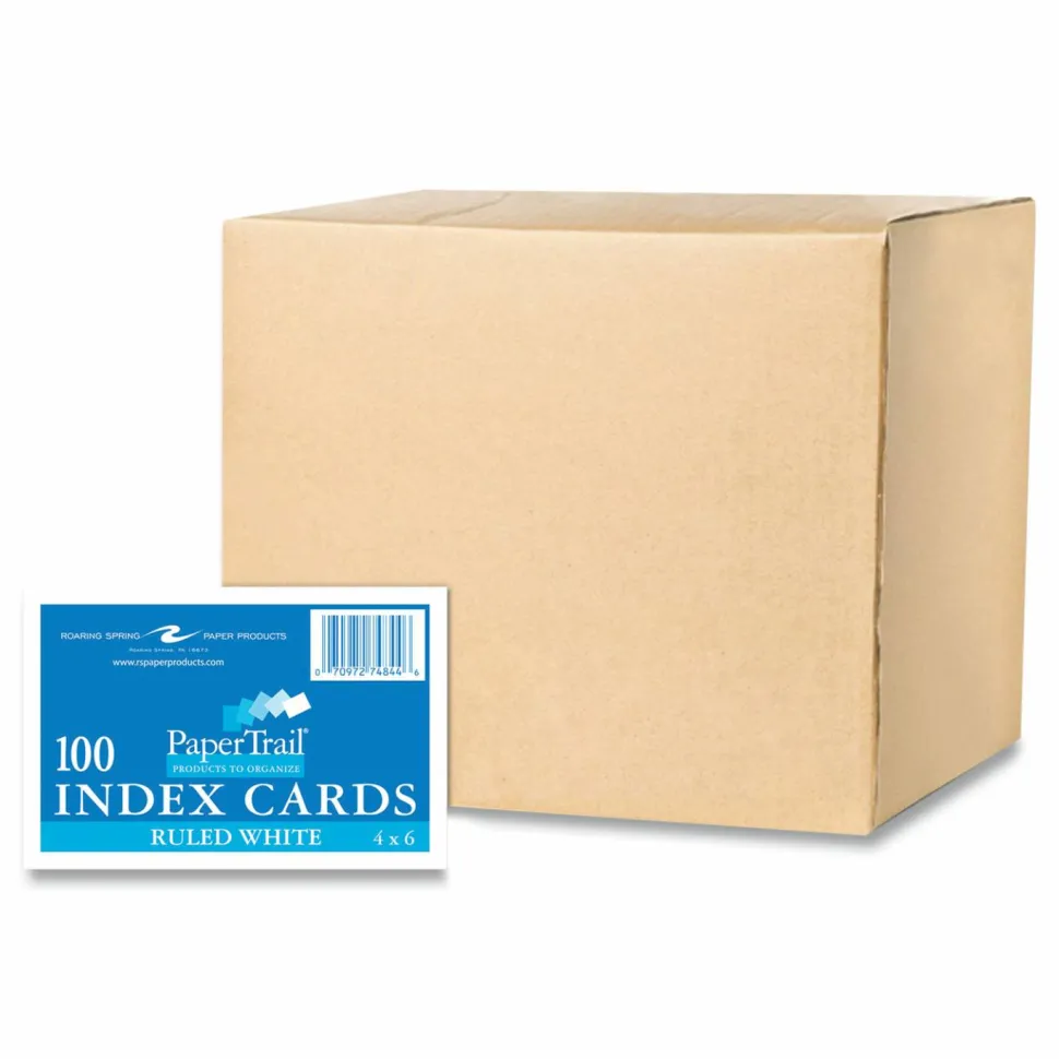 Roaring Spring White Index Cards, Narrow Ruled, 4 x 6, 100 Cards, 36/Carton