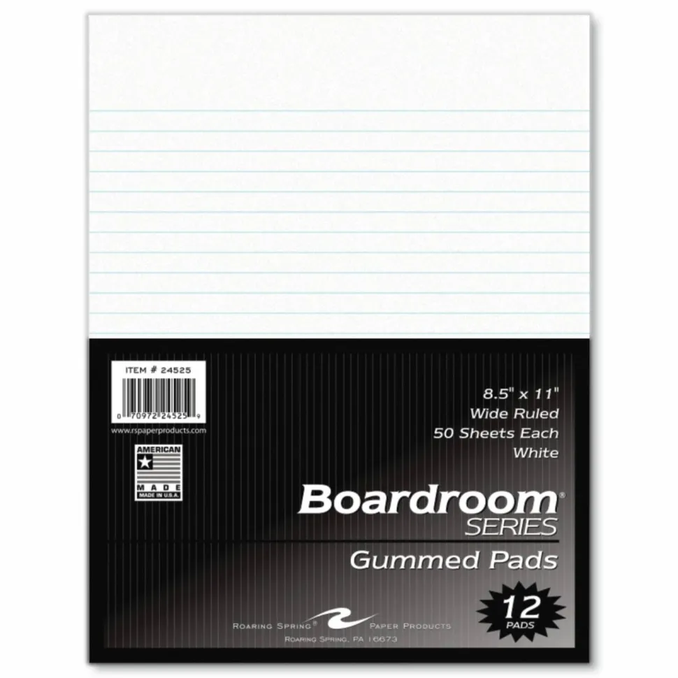Roaring Spring Boardroom Gum Pad, Wide/Legal Rule, (50) White 8.5 x 11 Sheets, 72/Carton