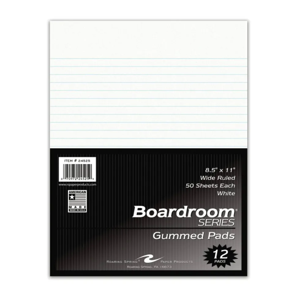 Roaring Spring Boardroom Gum Pad, Wide/Legal Rule, (50) White 8.5 x 11 Sheets, 72/Carton