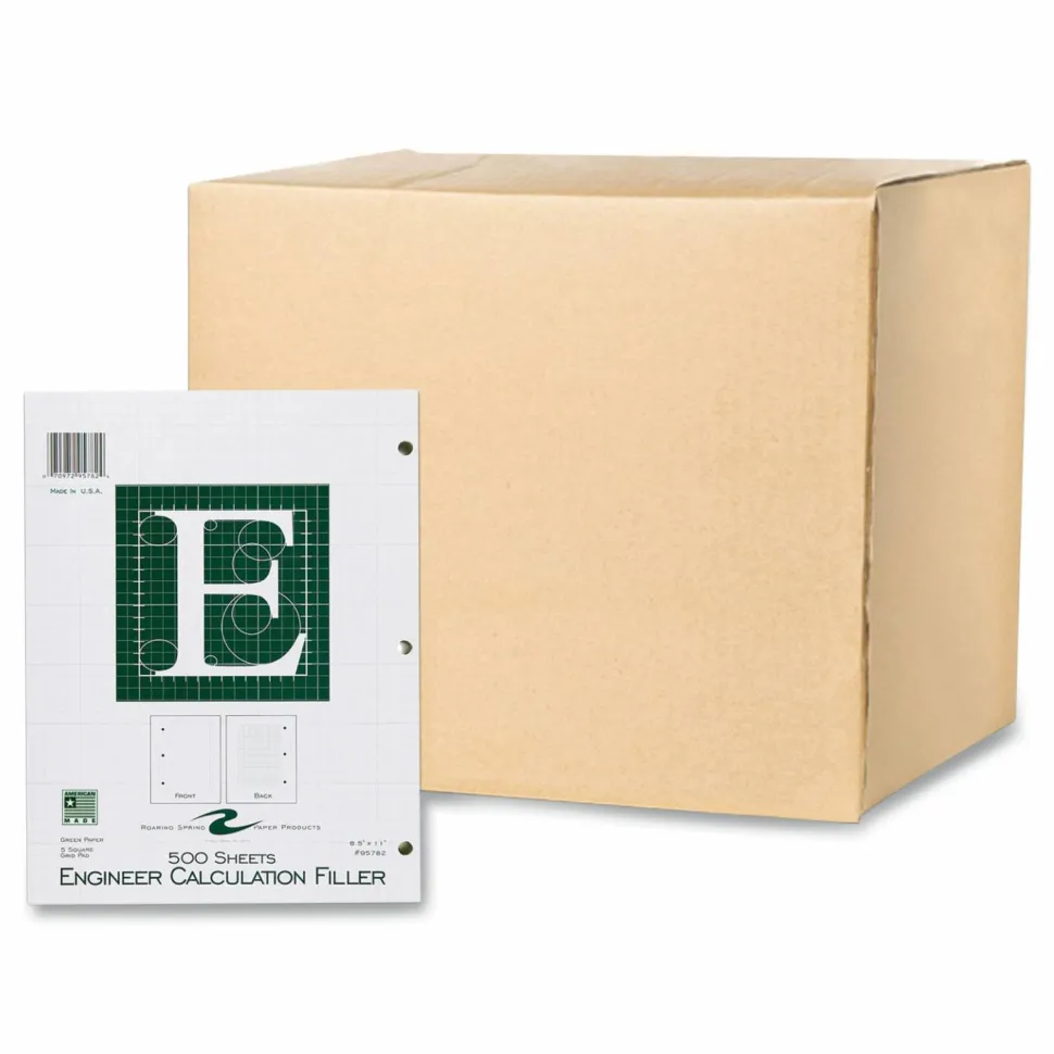 Roaring Spring Engineer Filler Paper, 3-Hole, Frame Format/Quad Rule (5 sq/in, 1 sq/in) 500 Sheets/Pack, 5/Carton