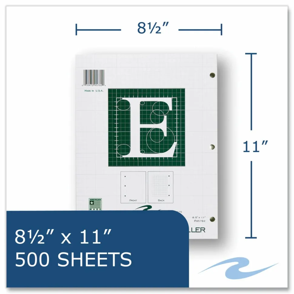 Roaring Spring Engineer Filler Paper, 3-Hole, Frame Format/Quad Rule (5 sq/in, 1 sq/in) 500 Sheets/Pack, 5/Carton
