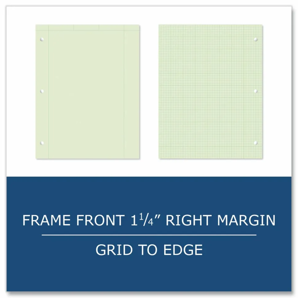 Roaring Spring Engineer Pad, Data Format (1.25" Margin) and Quadrille Rule (5 sq/in, 1 sq/in), (200) Light Green 8.5 x 11 Sheets, 12/Carton