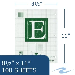 Roaring Spring Engineer Pad, Data Format (0.5" Margin) and Quadrille Rule (5 sq/in, 1 sq/in), (100) Light Green 8.5 x 11 Sheets, 24/Carton