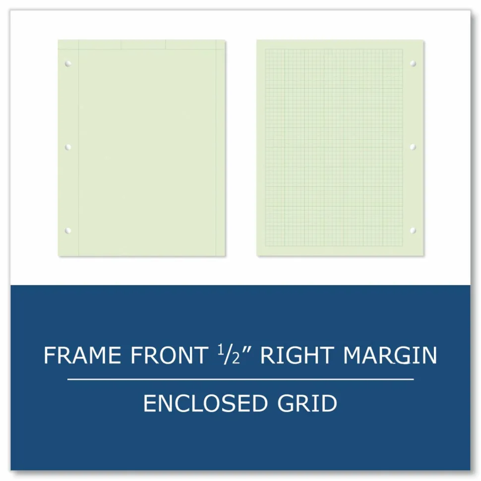 Roaring Spring Engineer Pad, Data Format (0.5" Margin) and Quadrille Rule (5 sq/in, 1 sq/in), (200) Light Green 8.5 x 11 Sheets, 12/Carton