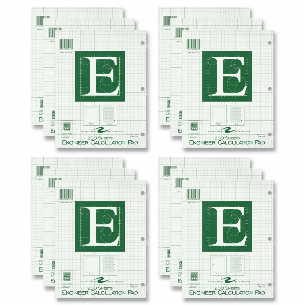 Roaring Spring Engineer Pad, Data Format (0.5" Margin) and Quadrille Rule (5 sq/in, 1 sq/in), (200) Light Green 8.5 x 11 Sheets, 12/Carton