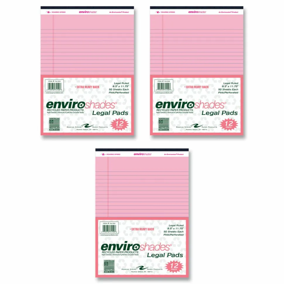 Roaring Spring EnviroShades Legal Notepads, Wide/Legal Rule, (50) Pink 8.5 x 11 Sheets, 36/Carton