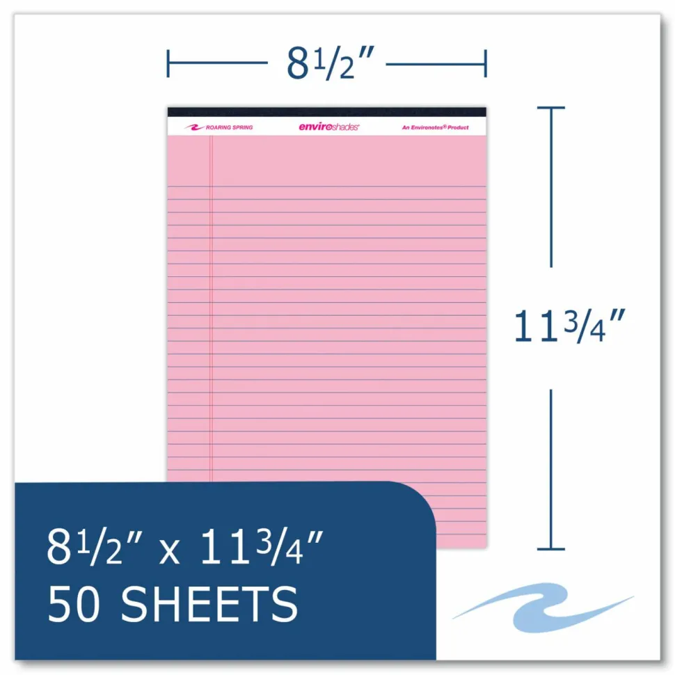 Roaring Spring EnviroShades Legal Notepads, Wide/Legal Rule, (50) Pink 8.5 x 11 Sheets, 36/Carton