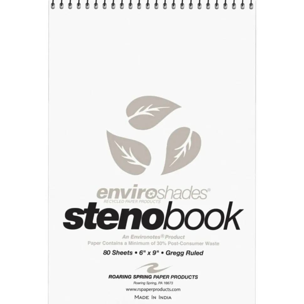 Roaring Spring Enviroshades Steno Books, 6" x 9", Gregg Ruled, 80 Sheets Per Pad, 30% Recycled, Gray, Pack Of 4