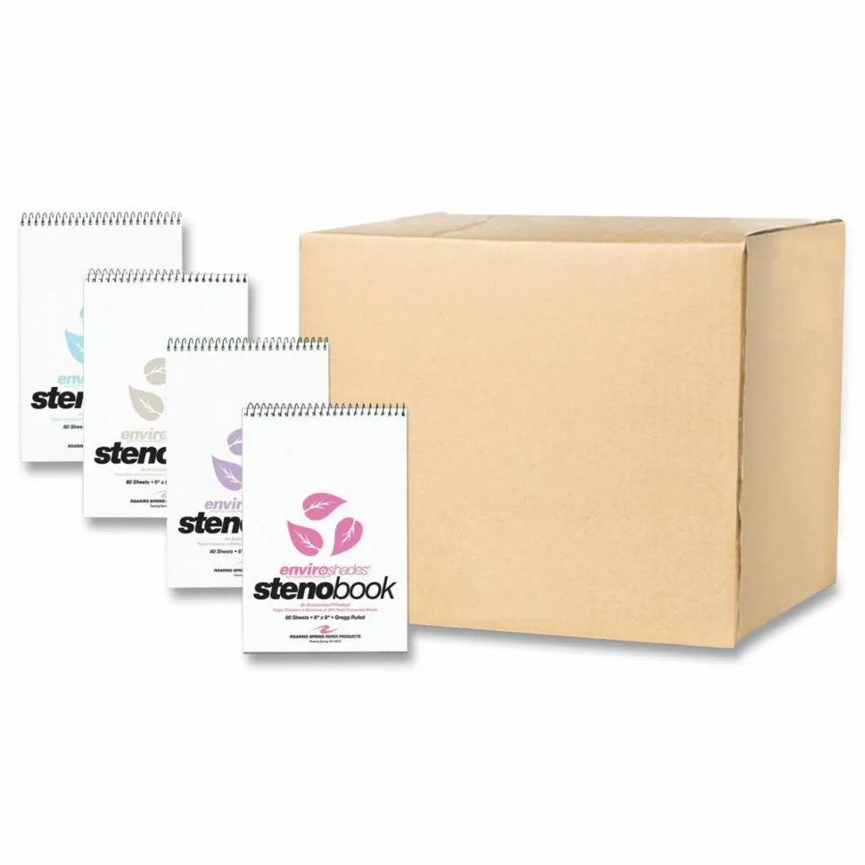Roaring Spring EnviroShades Steno Pad, White Cover, Gregg Rule, (80) Assorted Color 6 x 9 Sheets, 24/Carton