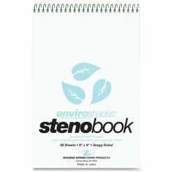 Roaring Spring EnviroShades Steno Notepad, White Cover, Gregg Rule, (80) Blue 6 x 9 Sheets, 4/Pack