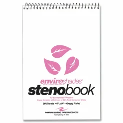 Roaring Spring EnviroShades Steno Pad, White Cover, Gregg Rule, (80) Pink 6 x 9 Sheets, 24/Carton