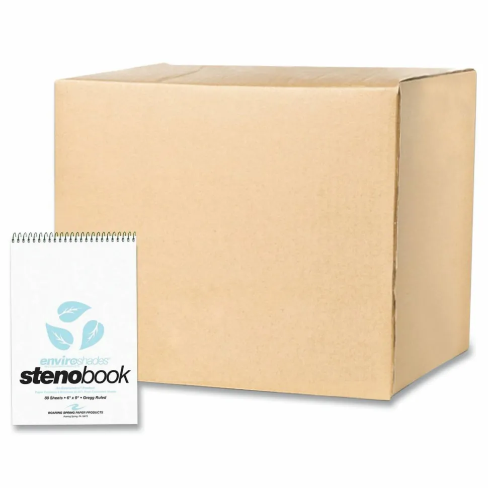Roaring Spring EnviroShades Steno Pad, White Cover, Gregg Rule, (80) Blue 6 x 9 Sheets, 24/Carton
