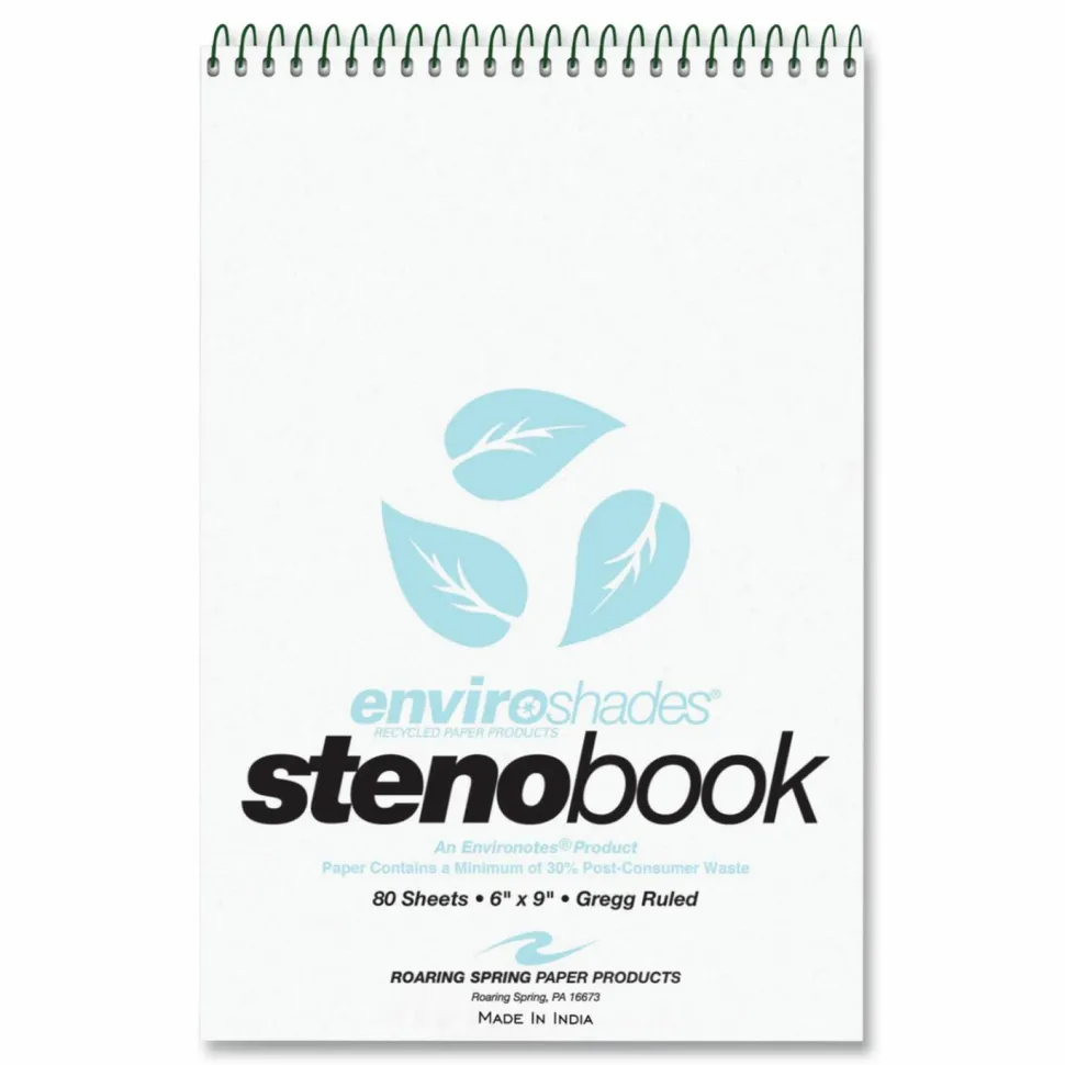 Roaring Spring EnviroShades Steno Pad, White Cover, Gregg Rule, (80) Blue 6 x 9 Sheets, 24/Carton