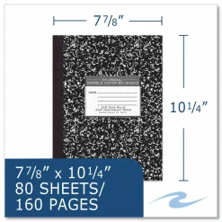 Roaring Spring Hardcover Marble Composition Book, Quadrille Rule (5 sq/in), Black Marble Cover, (80) 10.25 x 7.88 Sheets, 24/Carton