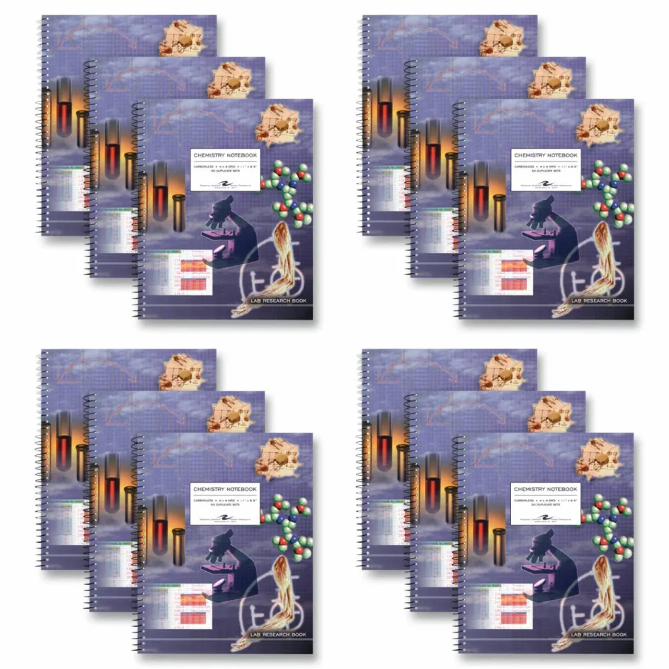 Roaring Spring Lab and Science Two-Part Carbonless Notebook, Quadrille Rule (4 sq/in), Multicolor Cover, (50) 11 x 8.5 Sheets, 12/Carton