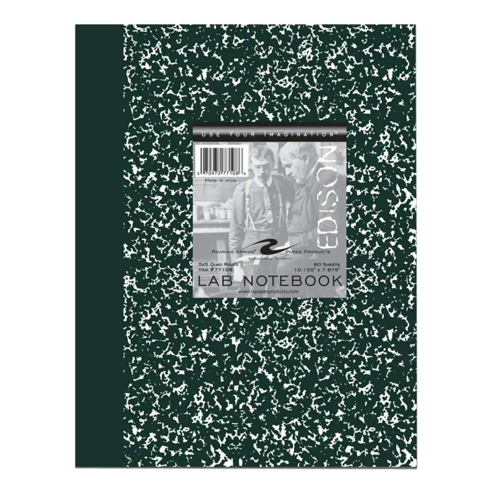Roaring Spring Lab and Science Marble Notebook, Quadrille Rule (5 sq/in), Green Marble Cover, (60) 10.13 x 7.88 Sheets, 24/Carton