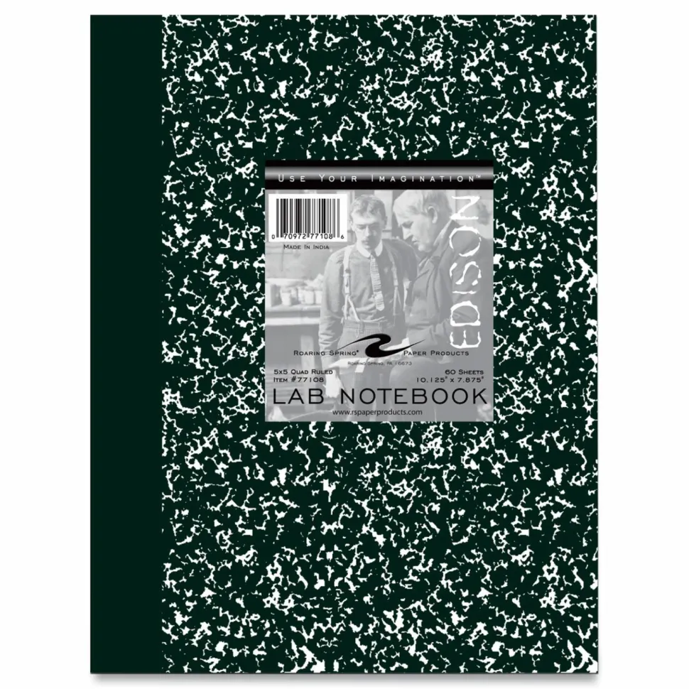 Roaring Spring Lab and Science Marble Notebook, Quadrille Rule (5 sq/in), Green Marble Cover, (60) 10.13 x 7.88 Sheets, 24/Carton