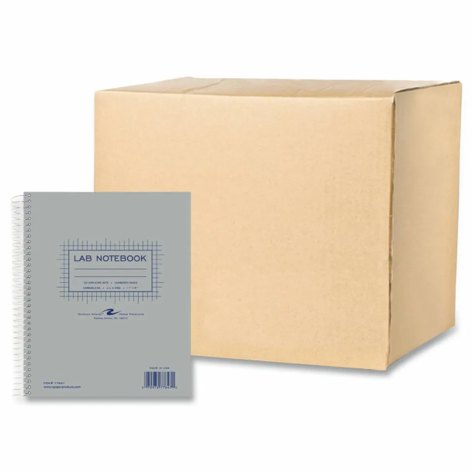 Roaring Spring Lab and Science Two-Part Carbonless Notebook, Quadrille Rule (4 sq/in), Gray Cover, (50) 11 x 9 Sheets, 12/Carton