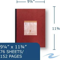 Roaring Spring Lab and Science Numbered Notebook, Quadrille Rule (4 sq/in), Red Cover, (76) 11.75 x 9.25 Sheets, 24/Carton