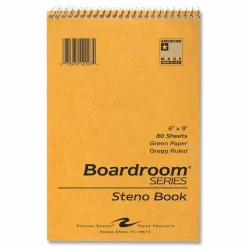 Roaring Spring Steno Pad, Brown Cover, Gregg Rule, (80) Green 6 x 9 Sheets, 72/Carton
