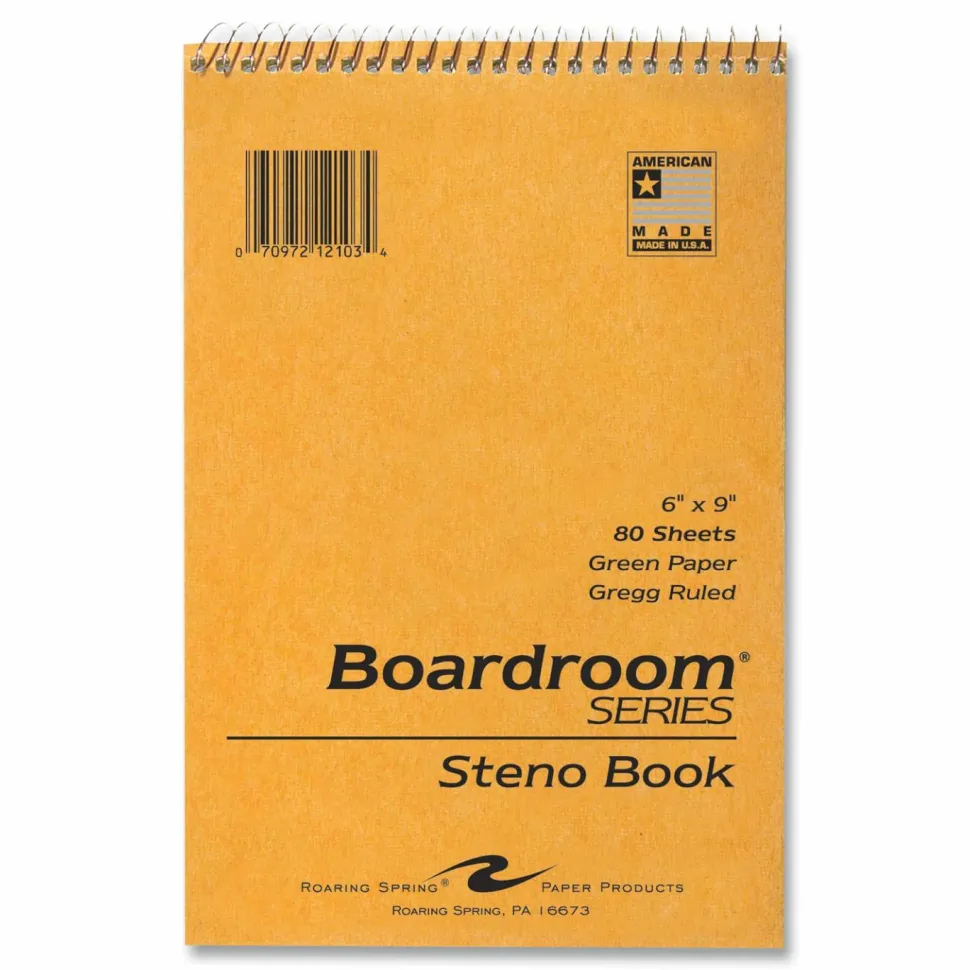 Roaring Spring Steno Pad, Brown Cover, Gregg Rule, (80) Green 6 x 9 Sheets, 72/Carton