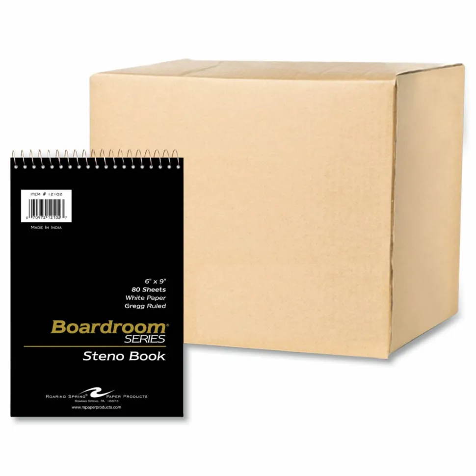 Roaring Spring Steno Pad, Brown Cover, Gregg Rule, (80) White 6 x 9 Sheets, 72/Carton