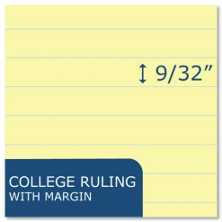 Roaring Spring Stiff-Back Pad, Medium/College Rule, (100) Canary Yellow 8.5 x 11 Sheets, 36/Carton