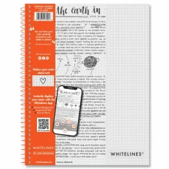 Roaring Spring Whitelines Notebook, Quadrille Rule (5 sq/in), Gray/Orange Cover, (70) 11 x 8.5 Sheets, 12/Carton