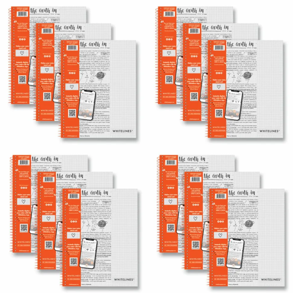 Roaring Spring Whitelines Notebook, Quadrille Rule (5 sq/in), Gray/Orange Cover, (70) 11 x 8.5 Sheets, 12/Carton