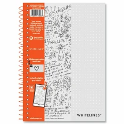 Roaring Spring Whitelines Notebook, Dotted Rule (5 mm), Gray/Orange Cover, (70) 8.25 x 5.75 Sheets, 12/Carton