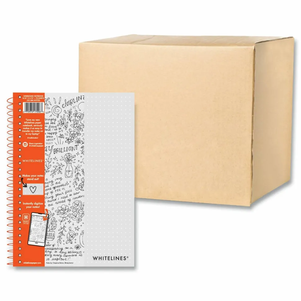 Roaring Spring Whitelines Notebook, Dotted Rule (5 mm), Gray/Orange Cover, (70) 8.25 x 5.75 Sheets, 12/Carton